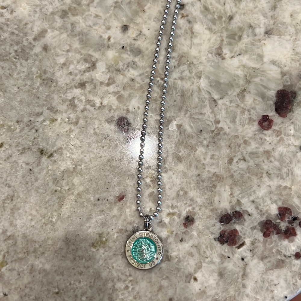 small teal st. Christopher necklace